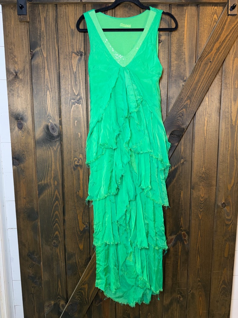 Unbranded Italian Silk Blend Ruffled Tiered Maxi Dress